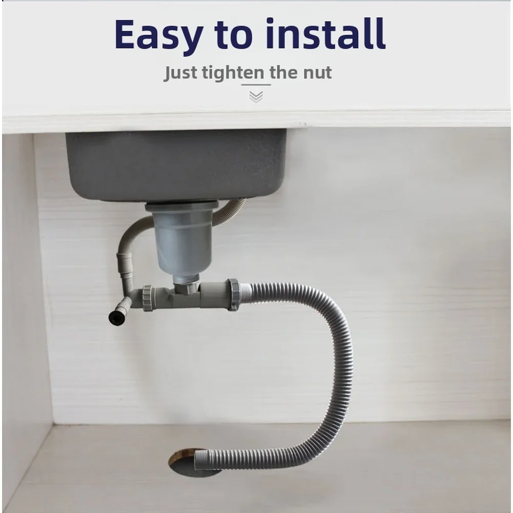 Kitchen Sink Drain Pipe 45mm Thickened Anti Smell Space Saving Rear Mount PP High Temp Resistant For Standard G1-1/2 Fitting