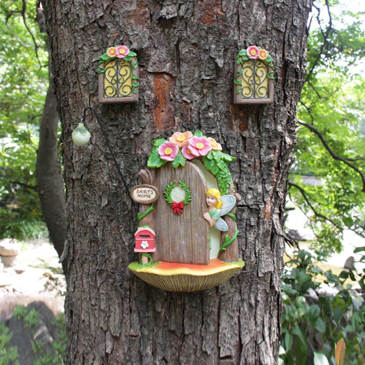 4 Pieces of Flower Fairy Mailbox Door and Window Landscape Tree Decorations, Fairies and Angels for Door and Window, Garden, Cou