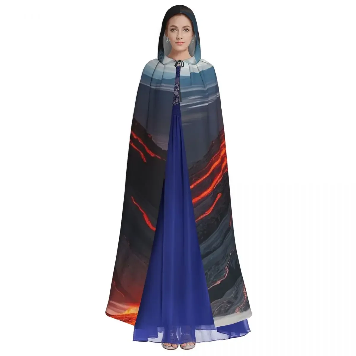 Lava Crater Long Hooded  Witch Medieval Costume Cosplay Cape HalloweenVampire Adult Unisex