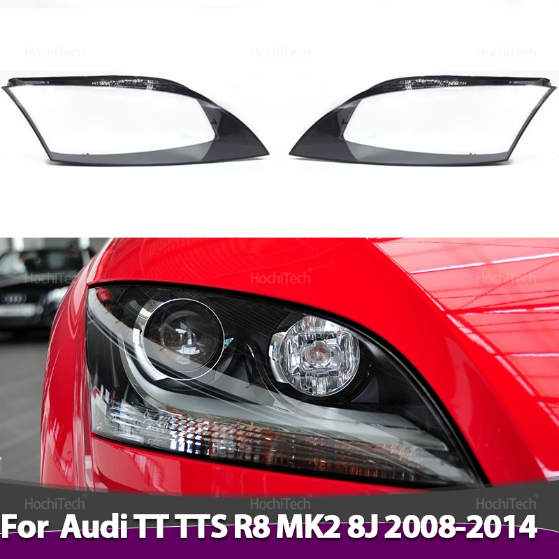 Para audi tt tts r8 mk2 8j 2008-2014 faróis lente escudo de vidro máscaras abajur transparente sombra farol do carro capa