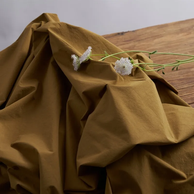 High Count Long Staple Cotton Fabric Yellow Brown Solid Pastoral Designer Soft Breathable Shirt Dress Pants Apparel DIY Sewing