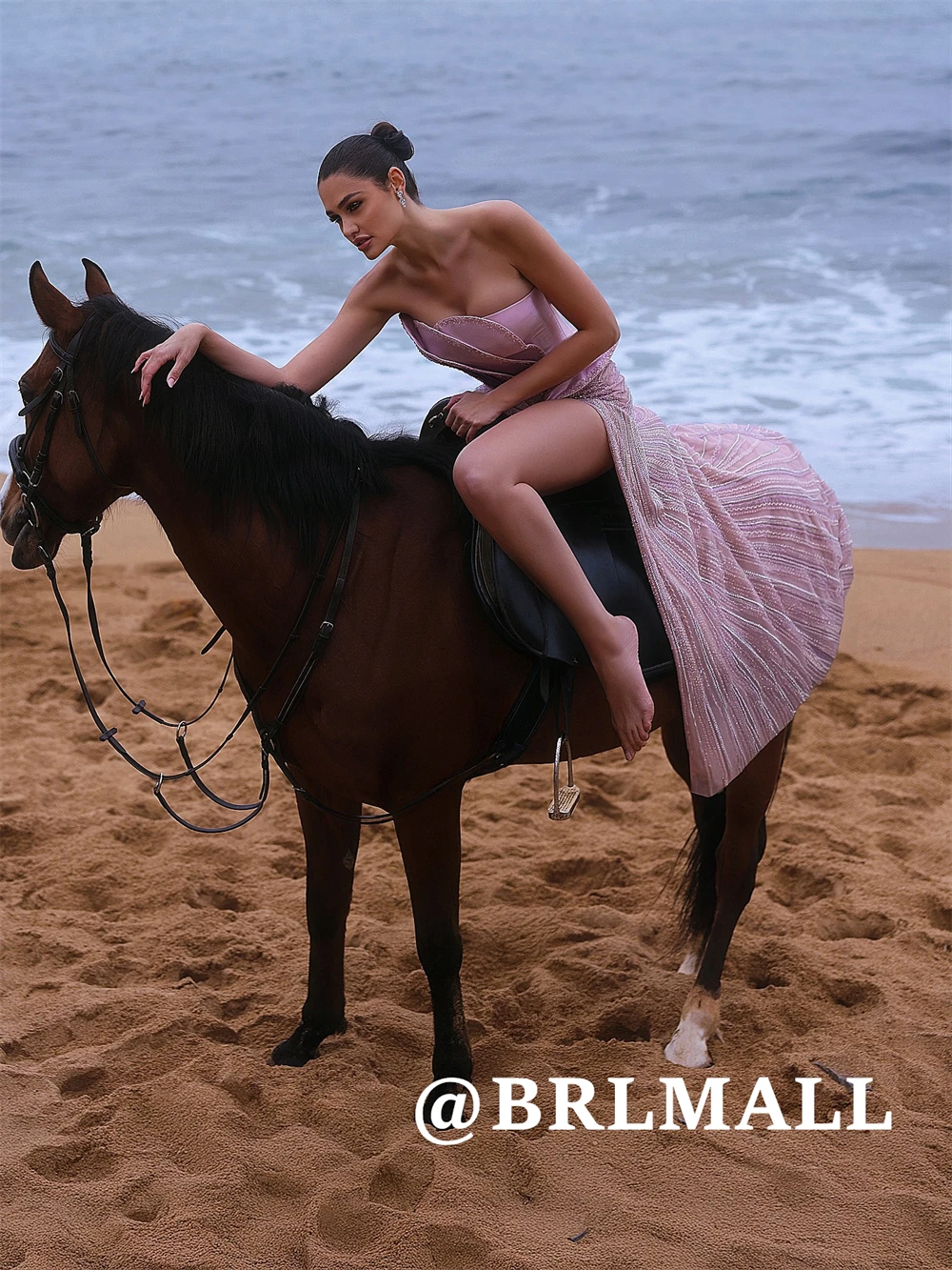 Brlall luxo frisado vestido de noite com alta divisão sem mangas bainha vestidos de baile longos para mulher 2025 personalizado