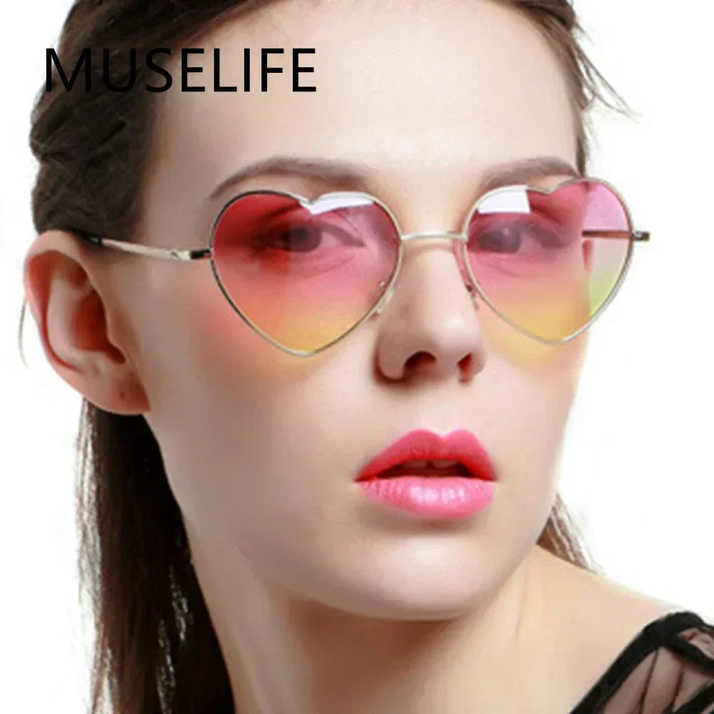 Retro Big Heart Sunglasses Women Vintage Metal Color Fashion Designer Sun Glasses Female