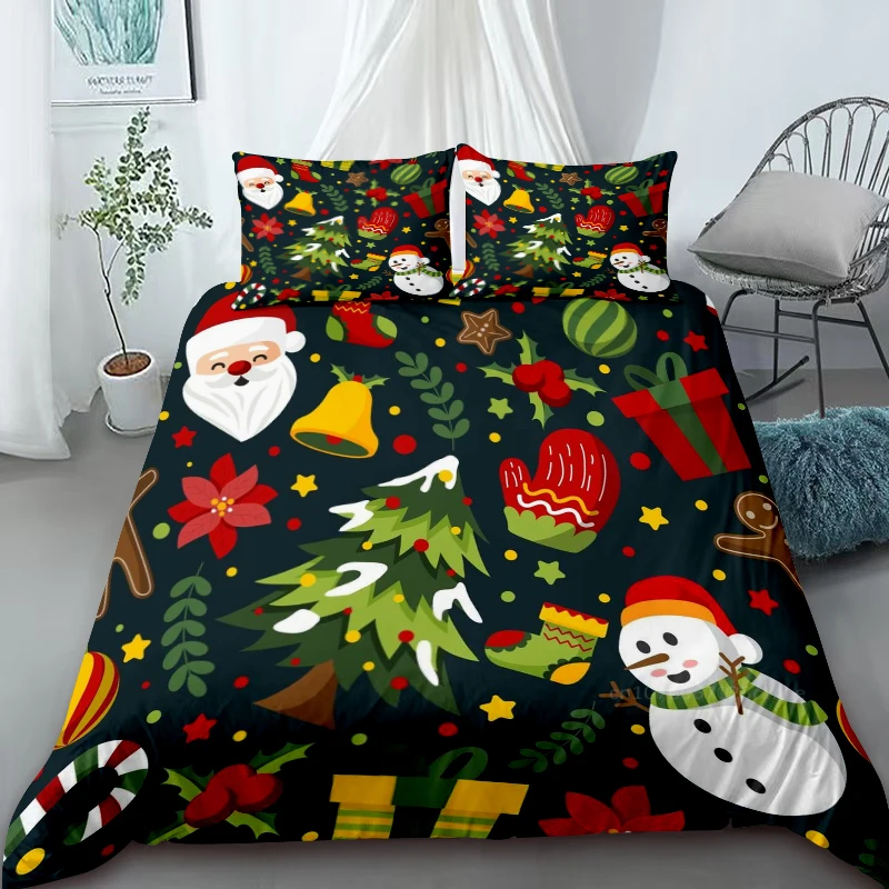 2024 New Duvet Cover Set Christmas Santa Claus Snowflake Elk Print Bedroom Single Double Bed Bedding Decoration