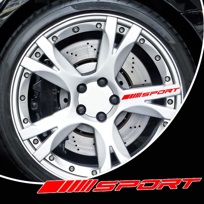 

4pcs Wheels Rims Stickers SPORT Styling Racing Car Decal Badge Stripe Stickers Car Hood Wheel Rim Trunk Decor Sticker Universal