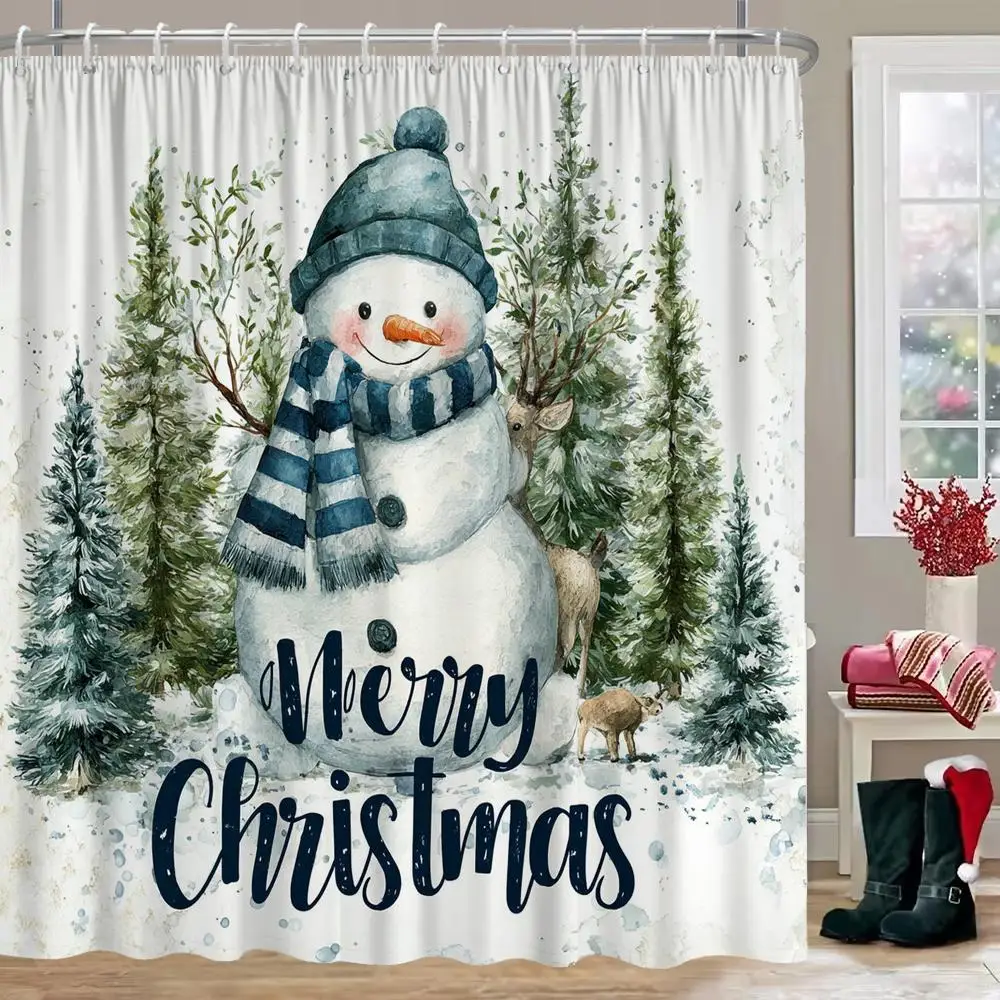 

Рождественская занавеска для душа, декоративная занавеска для душа для ванной комнаты, занавеска для дома на Рождество и праздник с мультяшным снеговиком и крючками