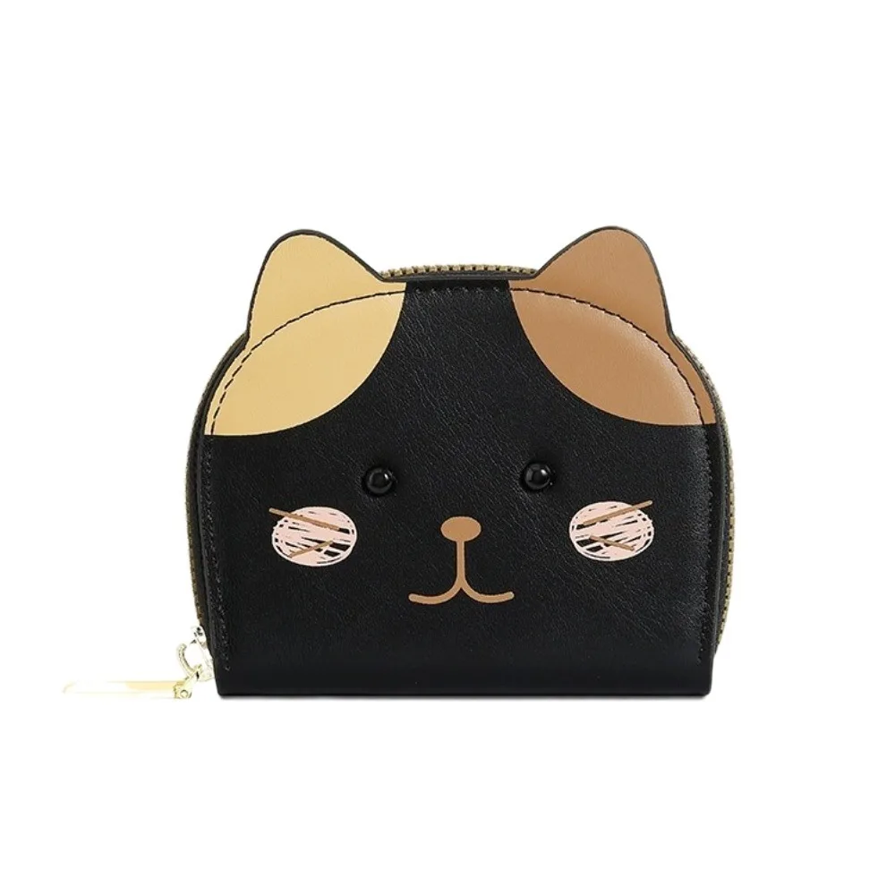 Portable Cartoon Cat Pattern Wallet PU Leather Zipper Short Coin Purse Card Bag Korean Style Small Card Holder Women