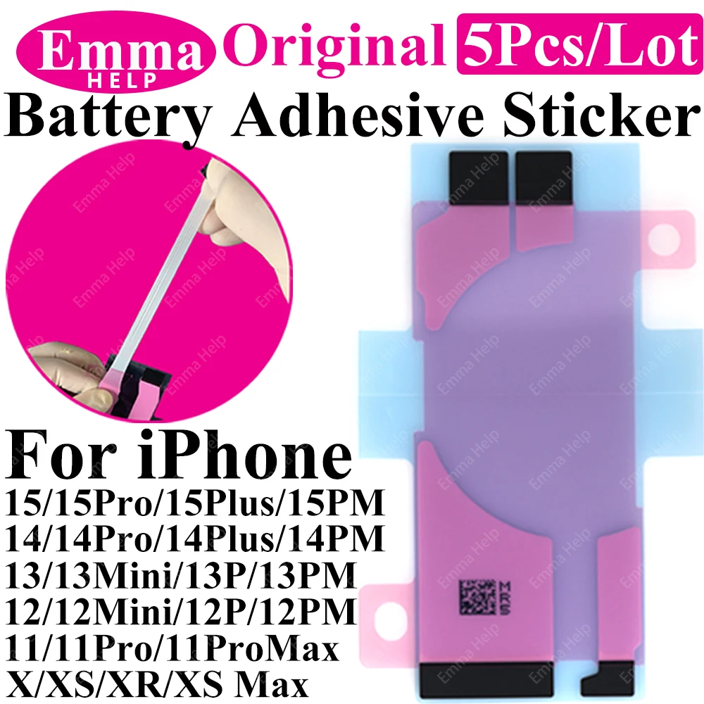 EmmaHelp 5pcs Battery Sticker for iPhone 11 12 13 Pro Max 14 Plus 15 Battery Tape Adhesive Replacement Parts