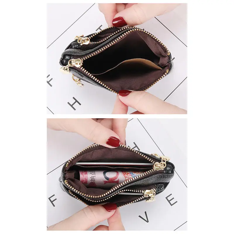 Leather Zipper Coin Purse Wallet – Compact Card Holder With Multiple Slots, Soft & Stylish For Daily Use