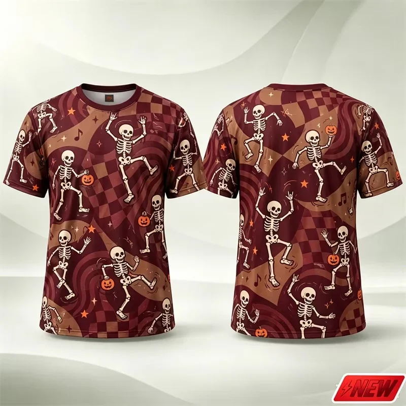 Halloween Funny Skeleton Jack O Lantern Pattern T Shirt Men 3D Print Swirl Star Short Sleeve Tee Quick Dry Party New Top Unisex