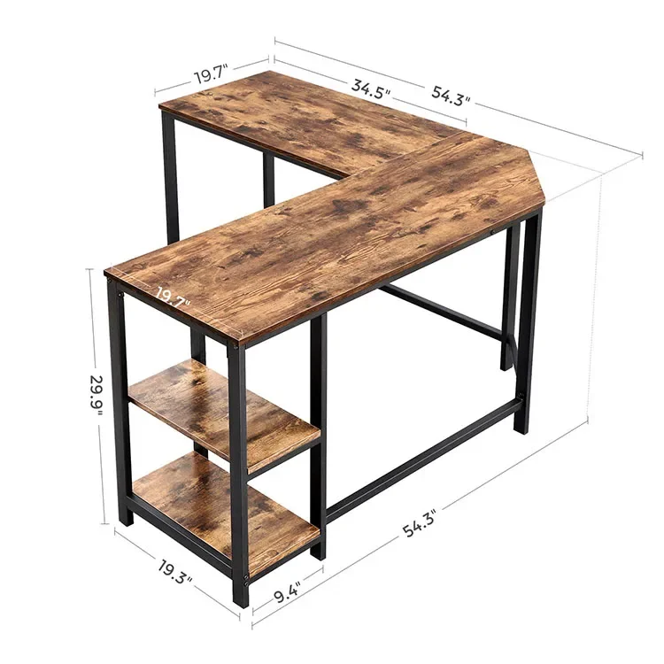 L-shaped Home Office Table Industrial Writing Study Workstation Gaming Computer Desk With Shelves