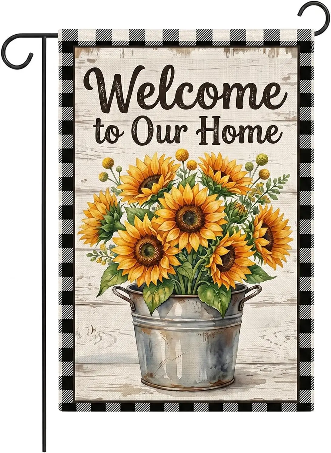 Welcome Garden Flag 12x18 Inch Double Sided, Sunflower & Plaid Small Linen Yard Flags, Indoor Outdoor Floral Banner, Dec kkz