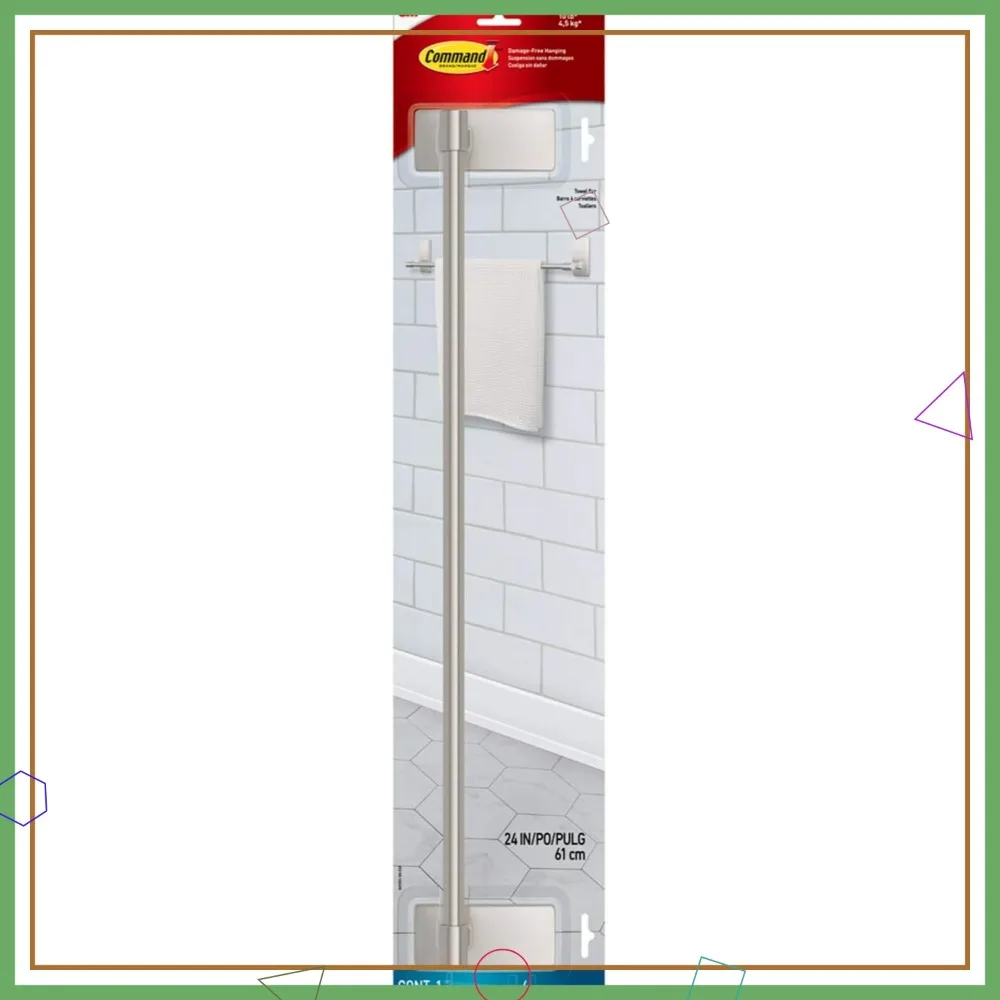 

Сатиновый никелированный держатель для полотенец с водостойкими полосками, длина 24 дюйма, выдерживает 10 фунтов, органайзер для ванной комнаты