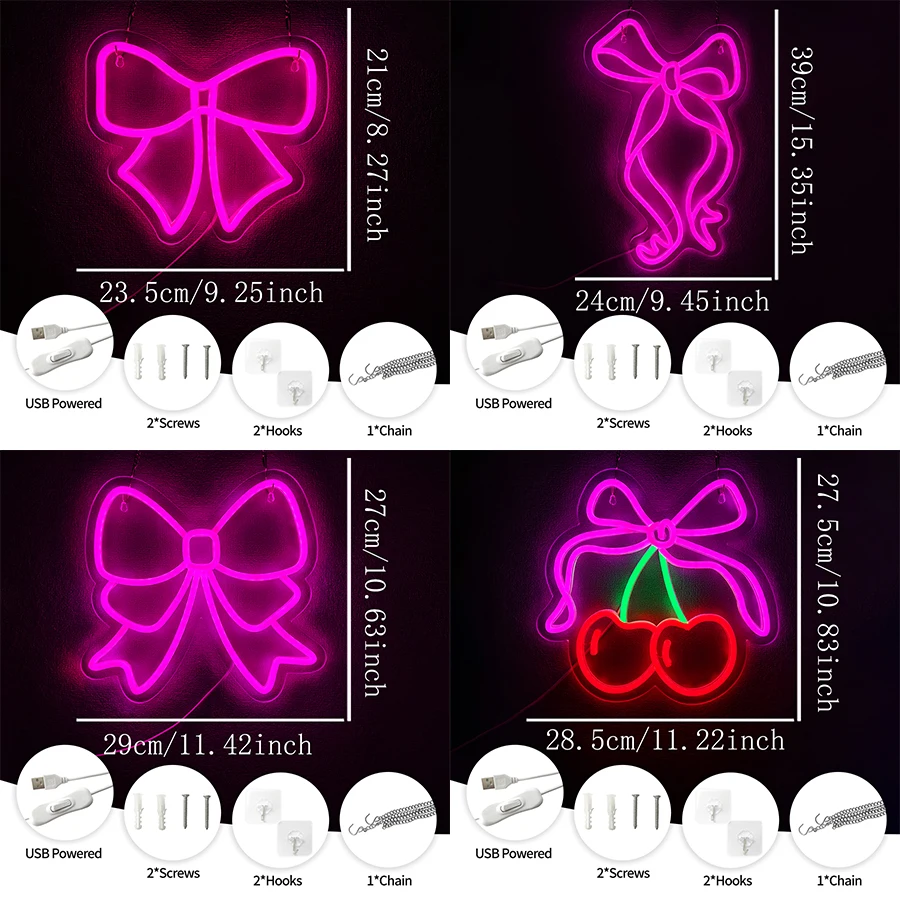 Animation Led Neon Sign, Bow Icons, Used In Bedrooms, Game Rooms, Offices, Bars, Cafes, Parties Decor, Birthday Gifts For Girls.