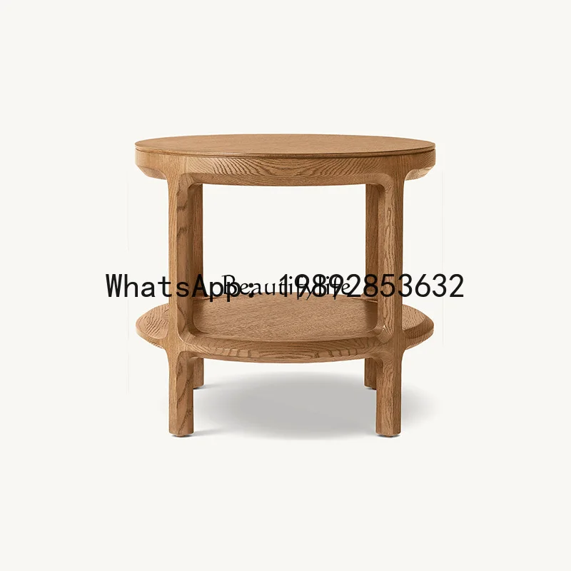 QQ American rural solid wood movable coffee table round simple oak corner table