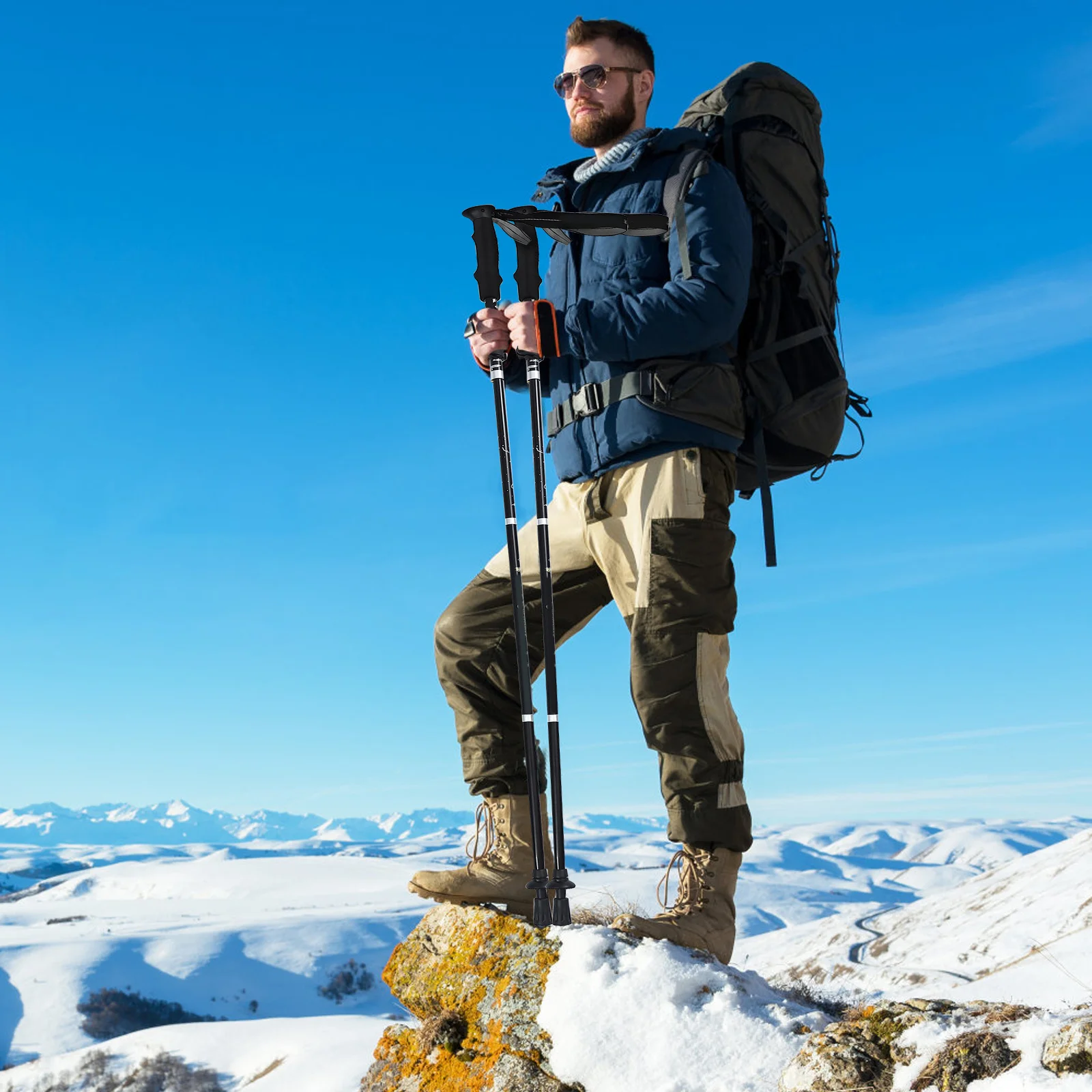 

1Pcs Aluminum Alloy Adjustable Trekking Pole 5-Section Folding Outdoor Hiking Alpenstock Camping Lightweight Walking Stick