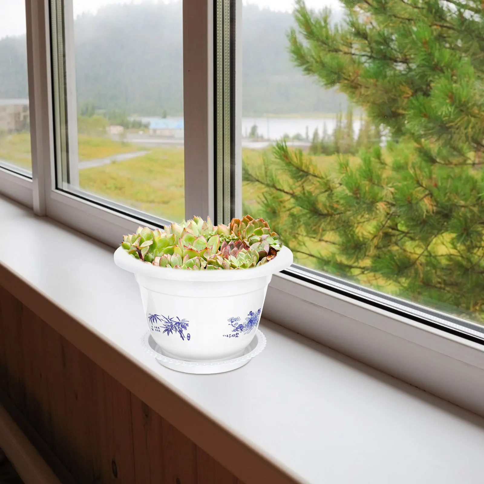 

3Pcs Plastic Flower Pot Round Green Plants Container for Indoor Outdoor Garden Balcony Planter Succulent Planting Houseplants