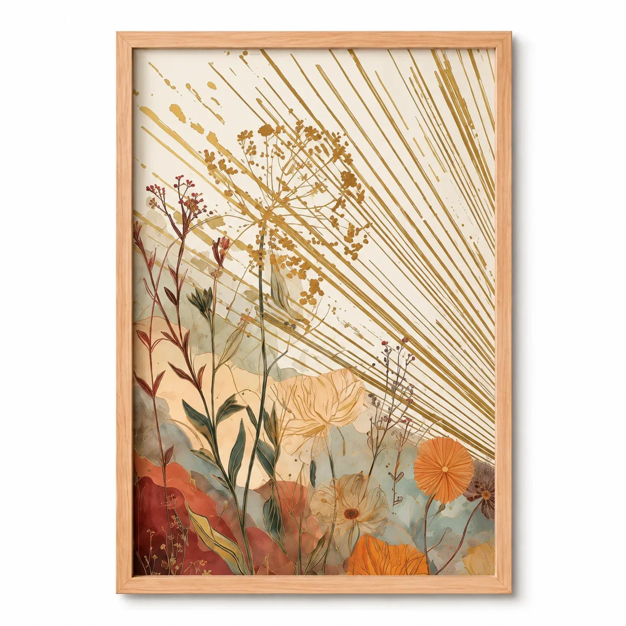 (No frame)Boho Celestial Sun Wall Art,Terracotta Wildflower Line Art Poster Set,Warm Cottagecore Boho Bedroom Living Room Abo