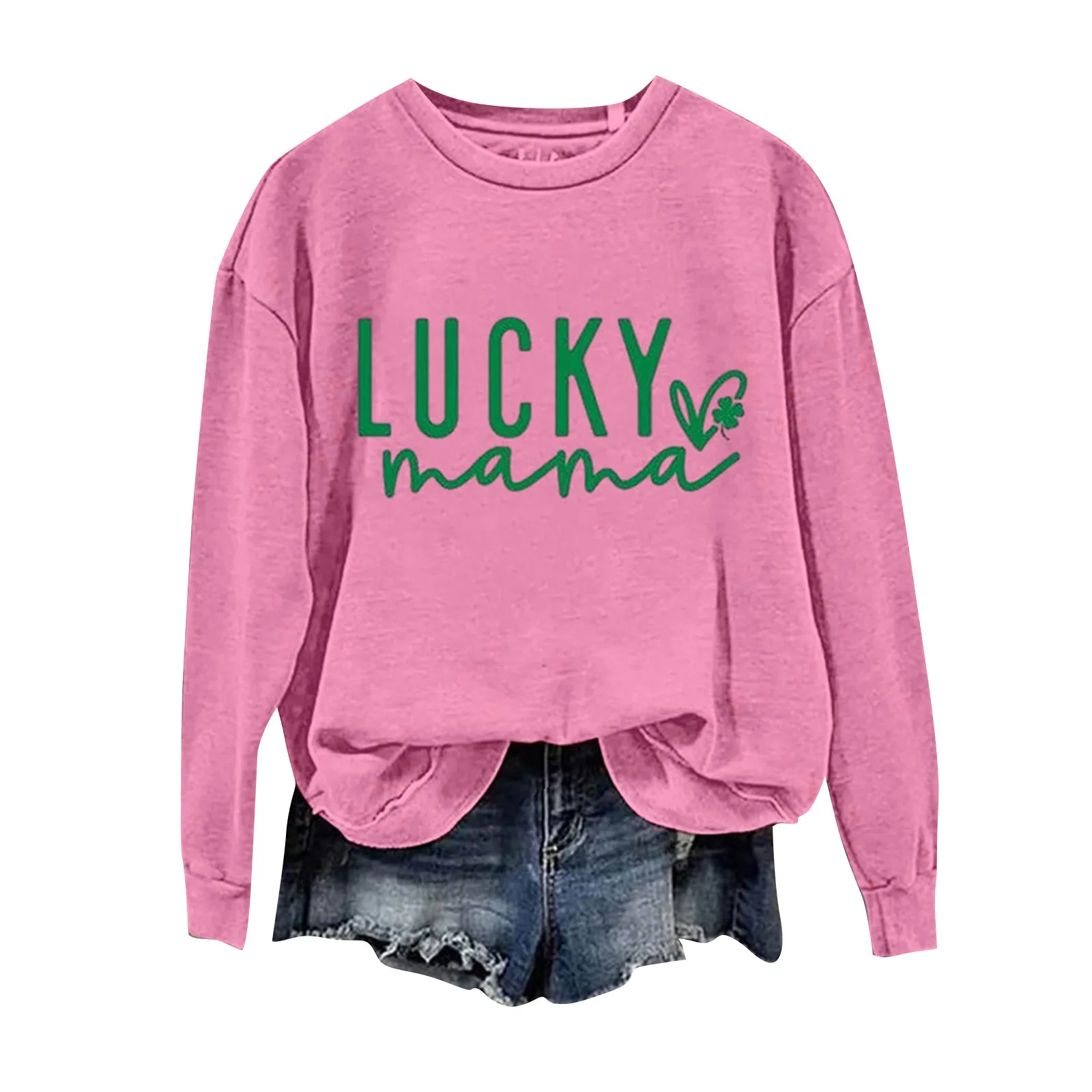 

Women'S Tshirt Elegant Casual Women Blouse Plus Size O-Neck Long Sleeves St. Patrick'S Day Printed Women Shirts Graphic 긴소매티셔츠