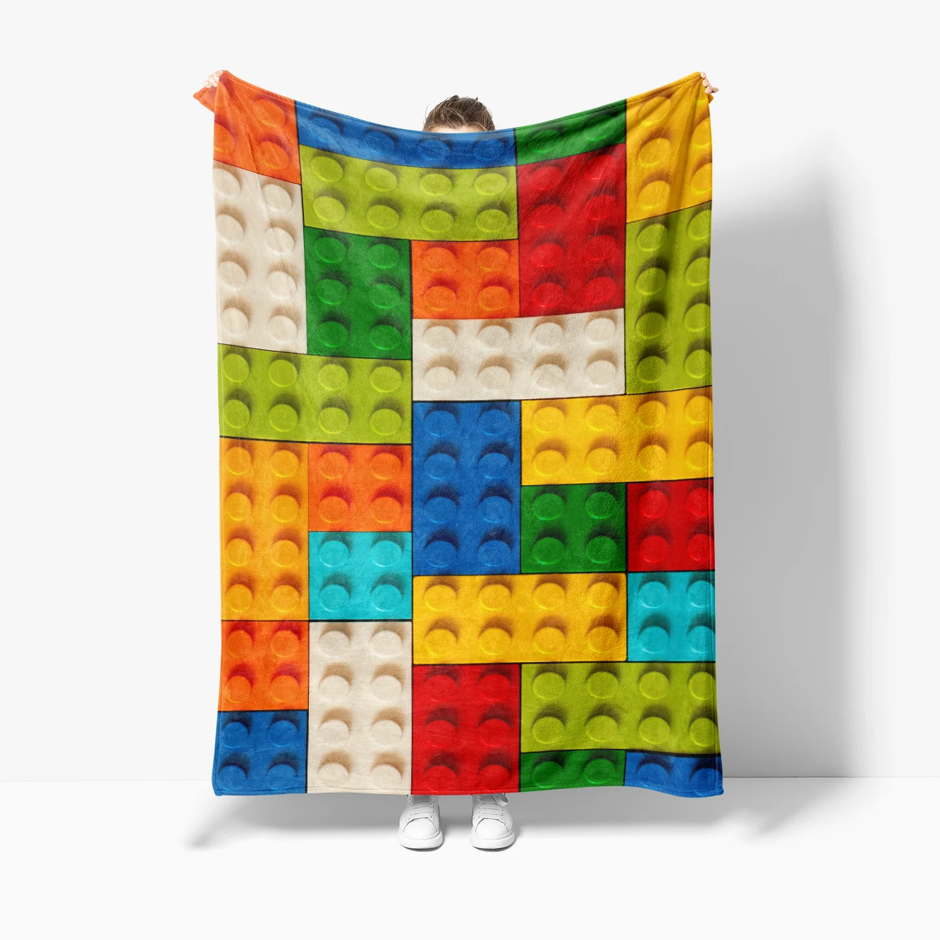 Building Block Pattern Knitted Flannel Blanket Suitable for Camping and Travel Valentine's Day Gifts Home Decor Blanket