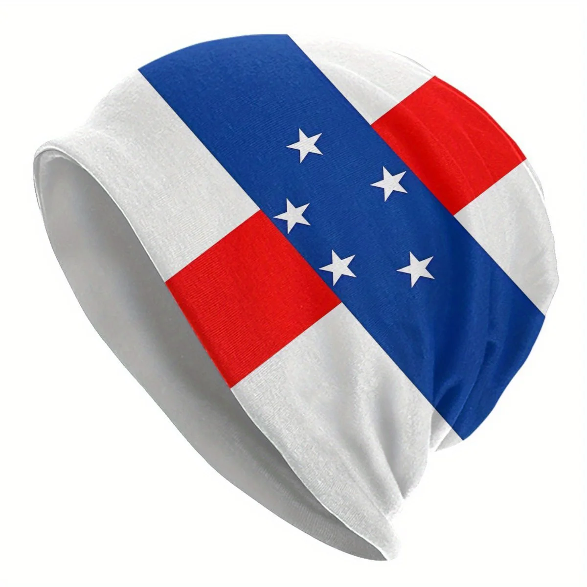 Patriotic Flag Pattern Beanie Knit Hat, Fashionable Streetwear Skull Cap for Men, Sports Polyester Headwear with Elastane