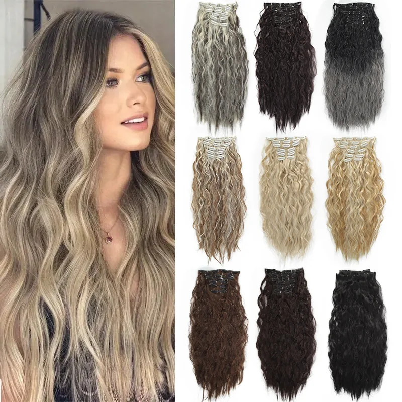 

PAGEUP 6 шт. синтетические заколки для наращивания волос коричневого цвета 16 зажимов 24 дюйма длинные волны воды для наращивания волос для девочек и женщин