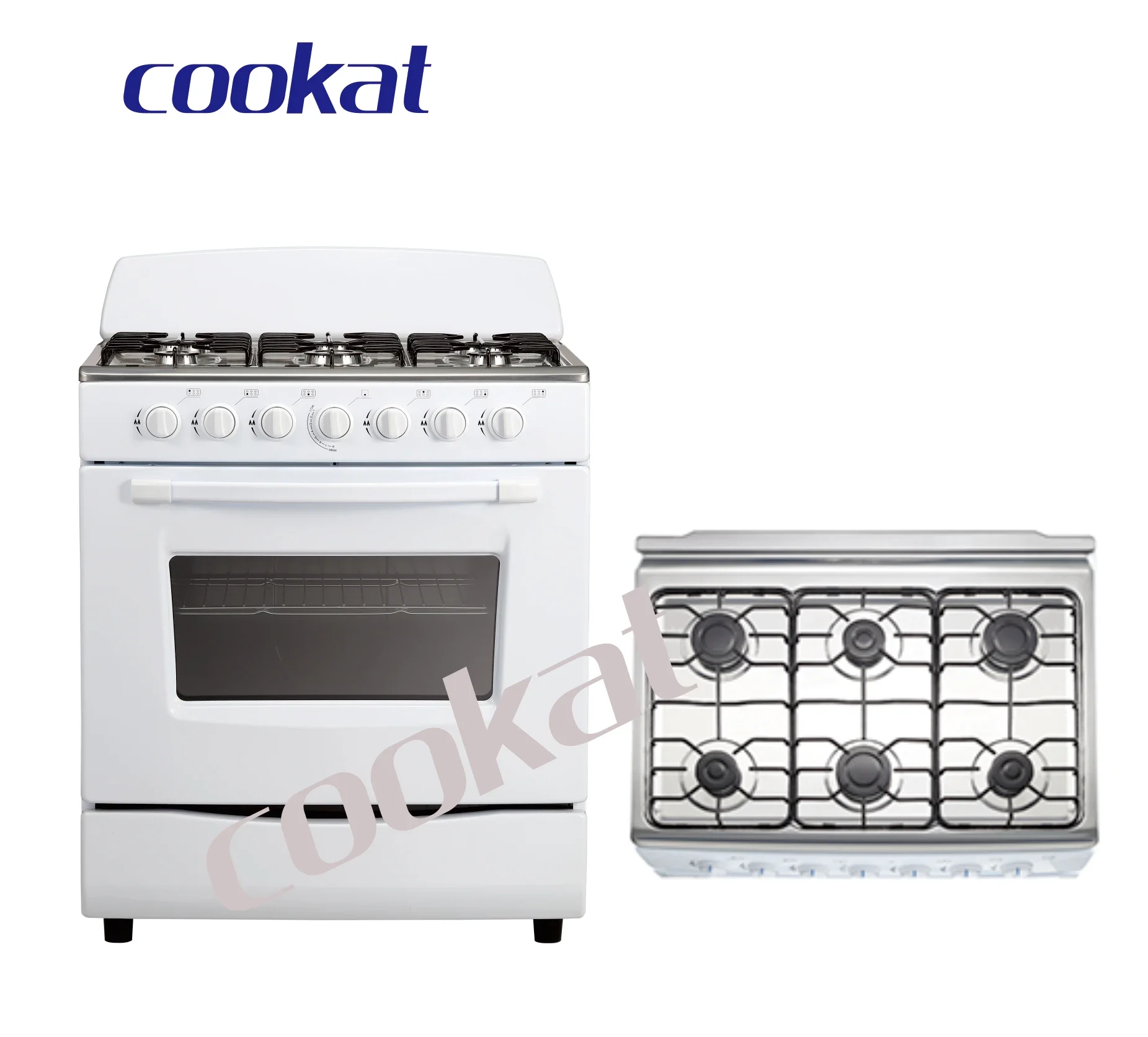 Kitchen appliance White color 6 cooking zones Gas Range in Stainless Steel multi-functional freestanding Gas Hob with Oven