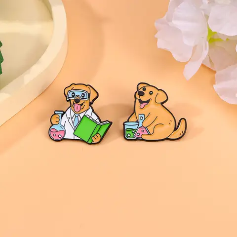 4 Style Cute Creative Science Pet Design Enamel Pins Chemistry Flask Text Tube Cat Dog Teacher Shaped Brooches