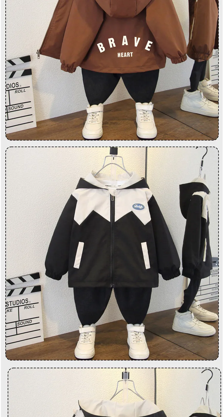 Kinder Jungen Kapuzenjacke Frühling Herbst Teenager Farbblock Buchstabendruck Reißverschluss Freizeitjacke Kinderkleidung Windbreaker Mantel – Detail 4
