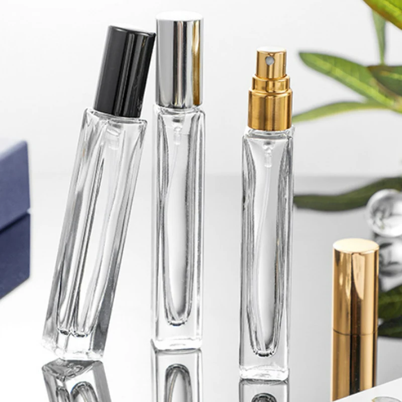 6/12 Stuks 10Ml Dikke Heldere Glazen Parfumfles Vierkante Ronde Hervulbare Parfum Spray Verstuiver Fles Met Zwart Goud Zilver Deksel