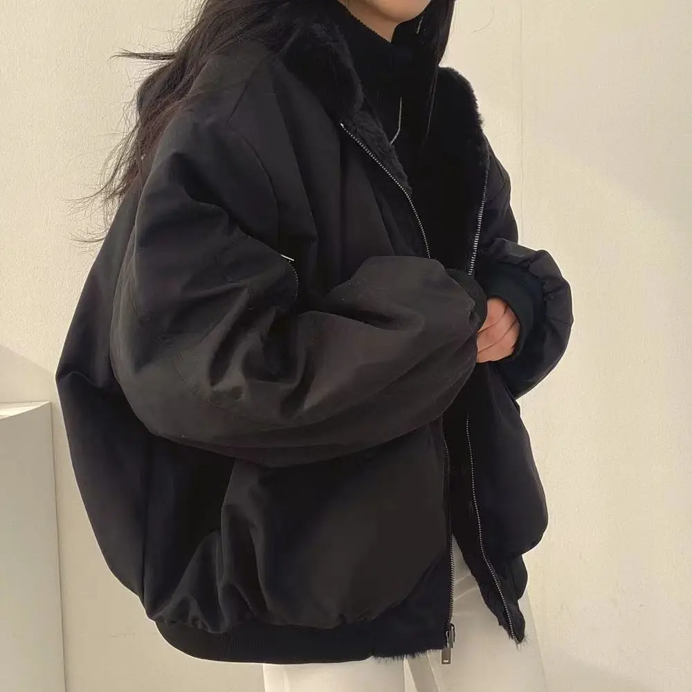 Korean Fashion Double Sided Thicken Parkas Women Winter Warm Fleece Loose Coats Zipper Jacket Er Jackets Streetwear Female Overc