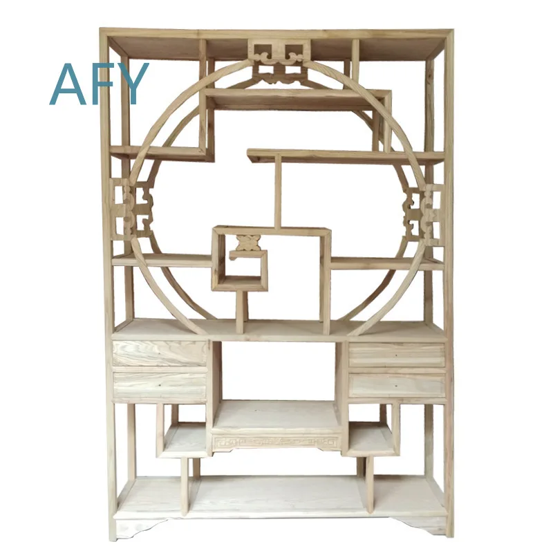 Solid Wood Unfinished Display Shelf for Chinese Classical Antique Bookcase Curio Cabinet Storage Rack 120cm 130cm