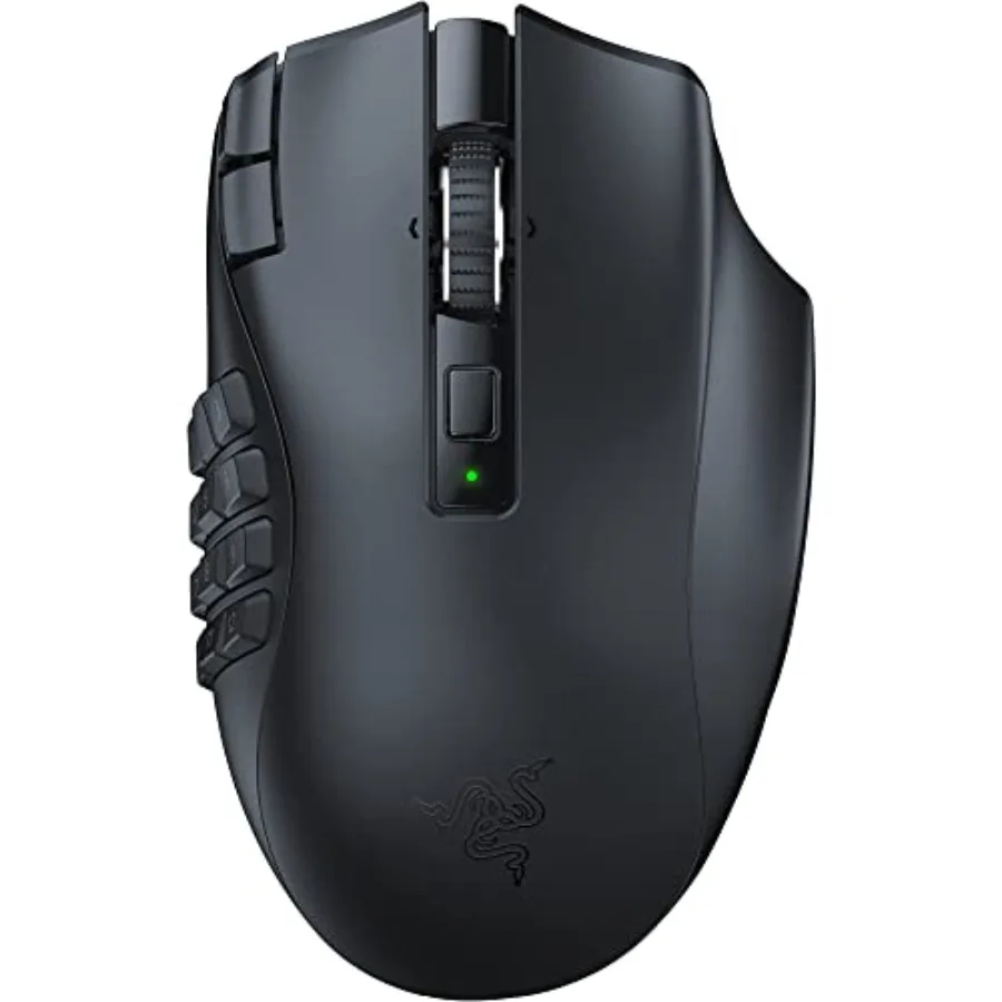 Wireless MMO Gaming Mouse for PC: Lightweight Plastic Black with 19 Programmable Buttons HyperScroll Tech 30K Sensor Gen-2 Mech