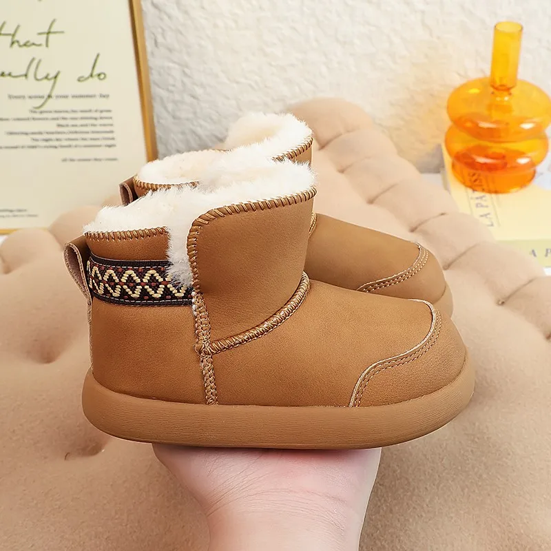 Children's Warm Fleece - Lined Snow Boots - Brown & Black Cozy Winter Footwear Girls' Winter New Plush Thick Cotton Shoes