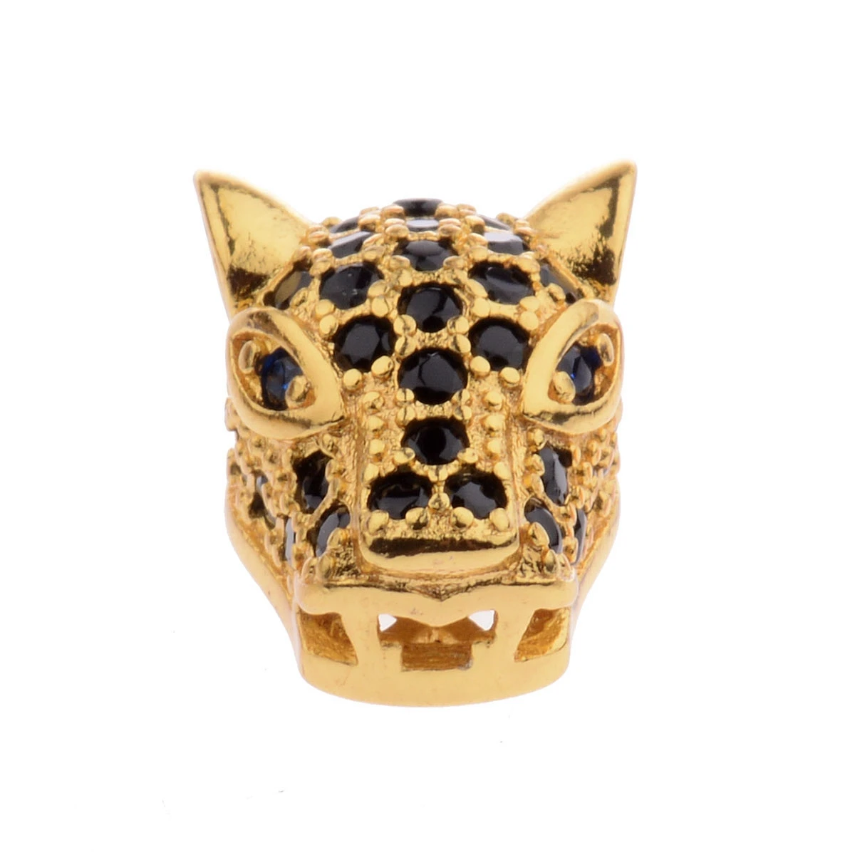 3pcs/lot Animal Zircon Spacer Beads Black Gold Color Wolf Leopard Charms Beads For Jewelry Bracelets Making DIY Findings