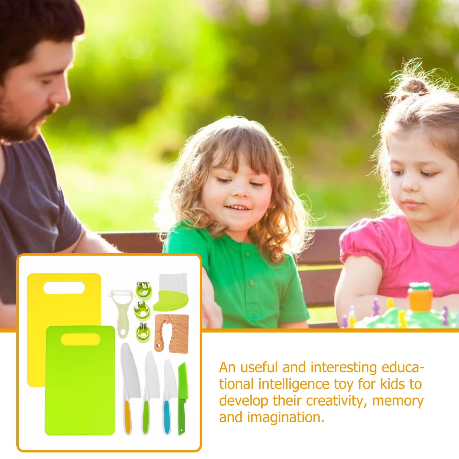 

1 set Kids Toy Kitchen Set Round Head Tools Yellow Green Blue Realistic Sensory Play Early Development Educational Gifts