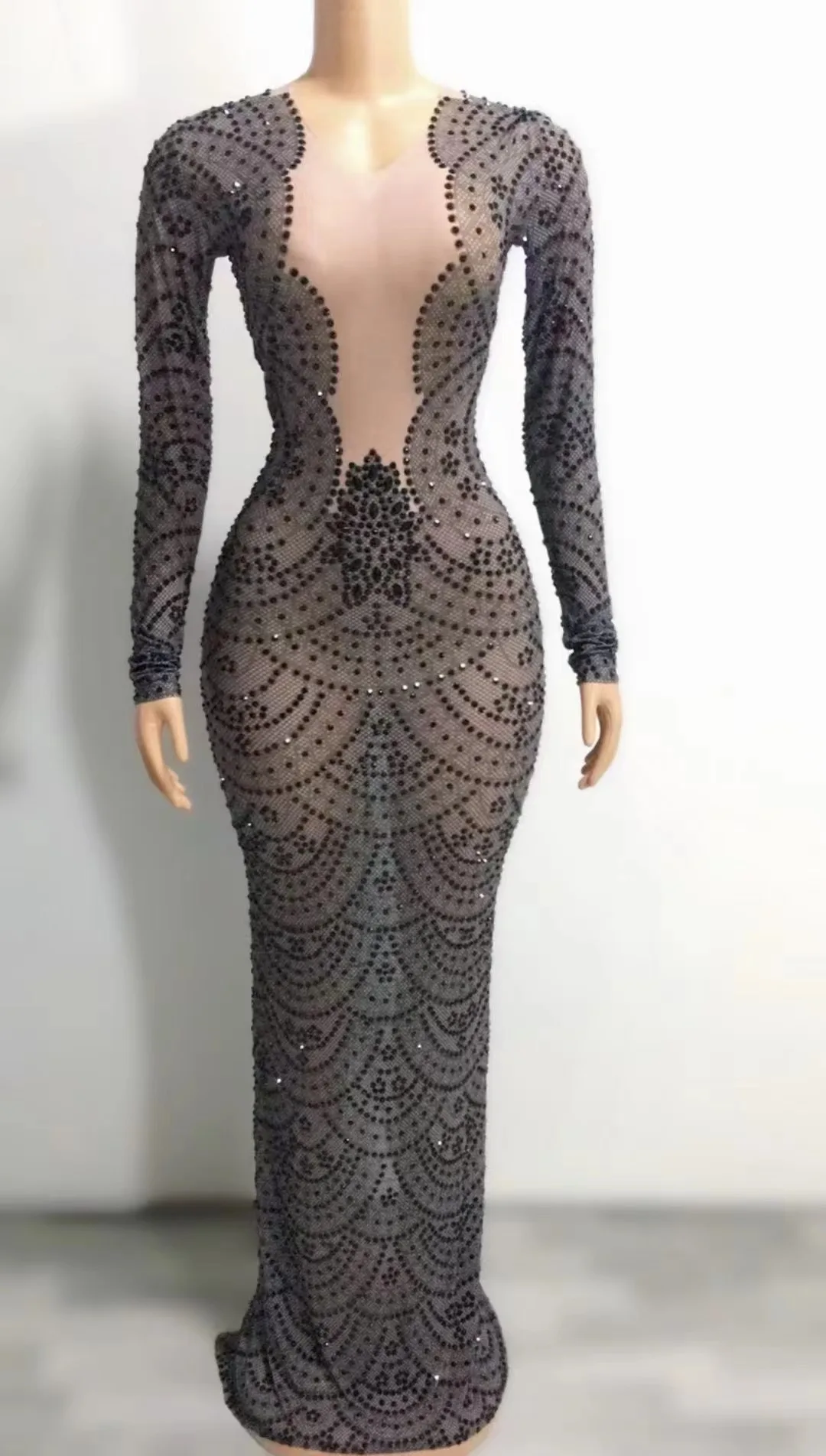 Sexy Prom Party Abend Feiern Geburtstag Kleid Frauen Sparkly Strass Sehen Durch Lange Kleid Sänger Zeigen Bühne Club Tragen