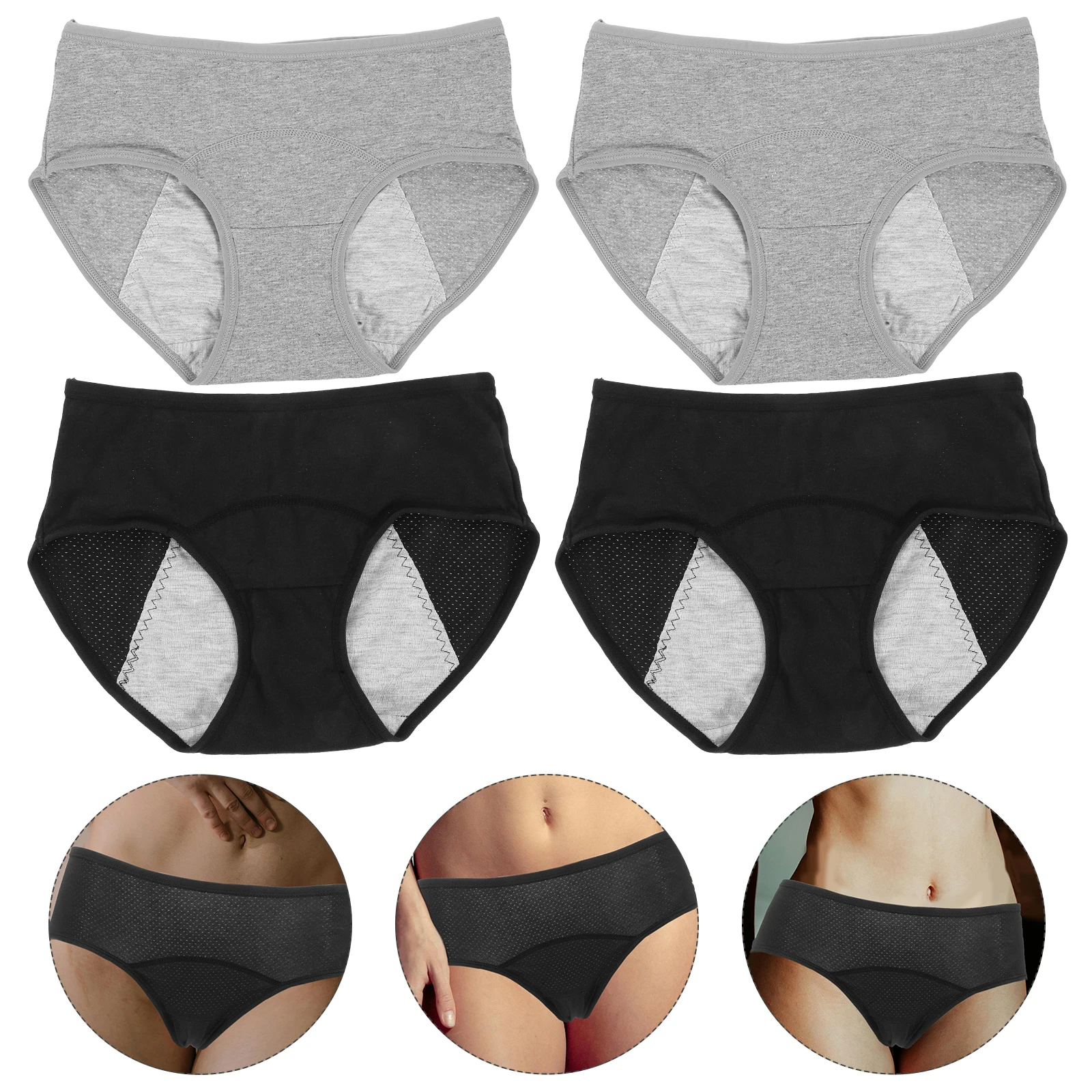 

4 Pcs Women's Menstrual Underwear Period Panties Brief Cotton Heavy Flow Hipster Leak-proof Waist Miss