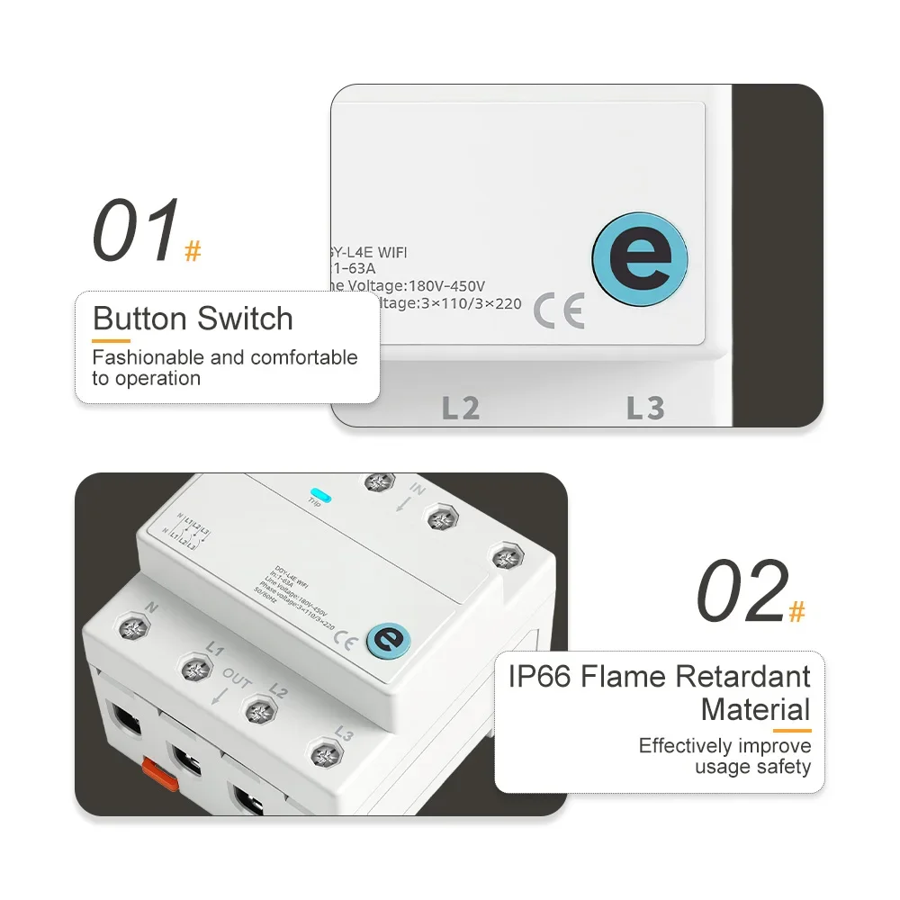 3P+N Ewelink Fernbedienung Smart Wifi Schutzschalter 1-63A DIN-Schienenmontage MCB 3 Relais Unterbrechungsschalter Verzögerungstimer Schalter – Detail 4