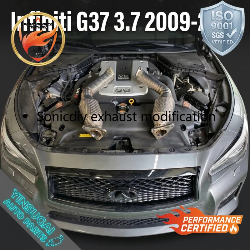 SS304 High Flow Downpipe for Infiniti G37 3.7L 2009-2016 Heat Shield Straight Exhaust Pipe Direct Bolt-on OEM Fit Upgrade Kit