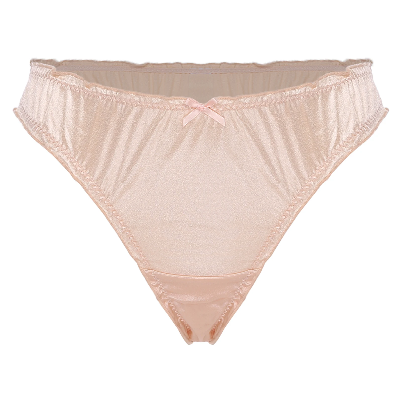 

Women Luxurious Satiny Smooth Briefs T-back Thongs Elastic Band Cute Bow Ruffled Trim Panties Comfortable Daily Wear Underpants