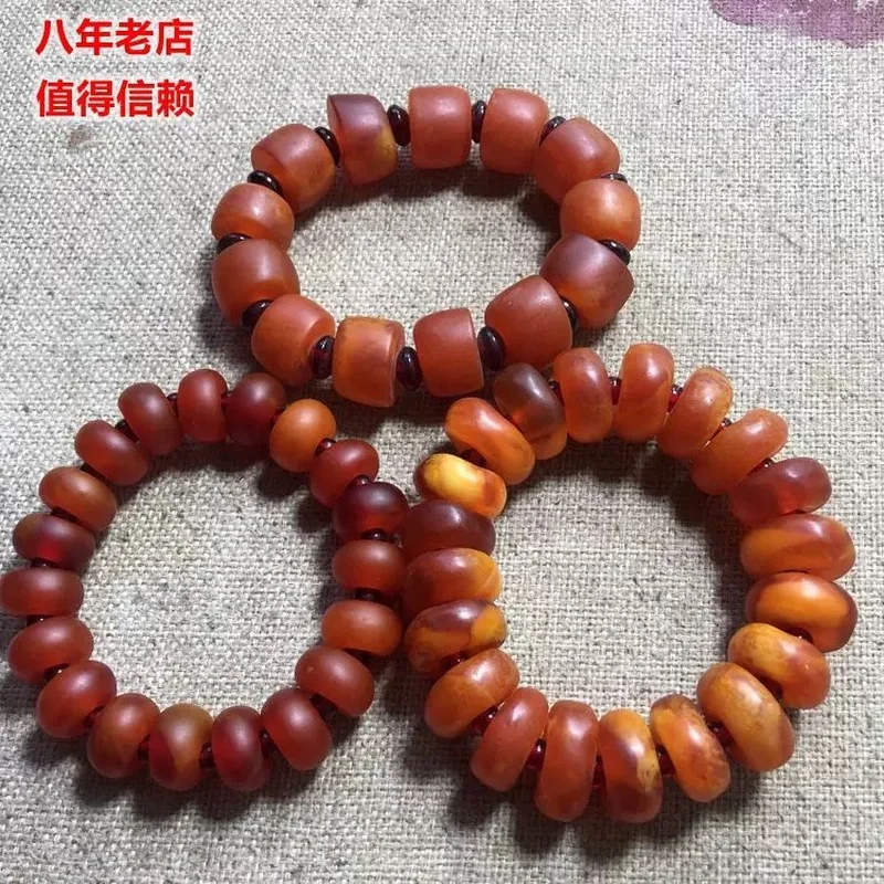 Amber honey old wax frosted jujube red irregular shape Tibetan-style discoidal bead bracelet
