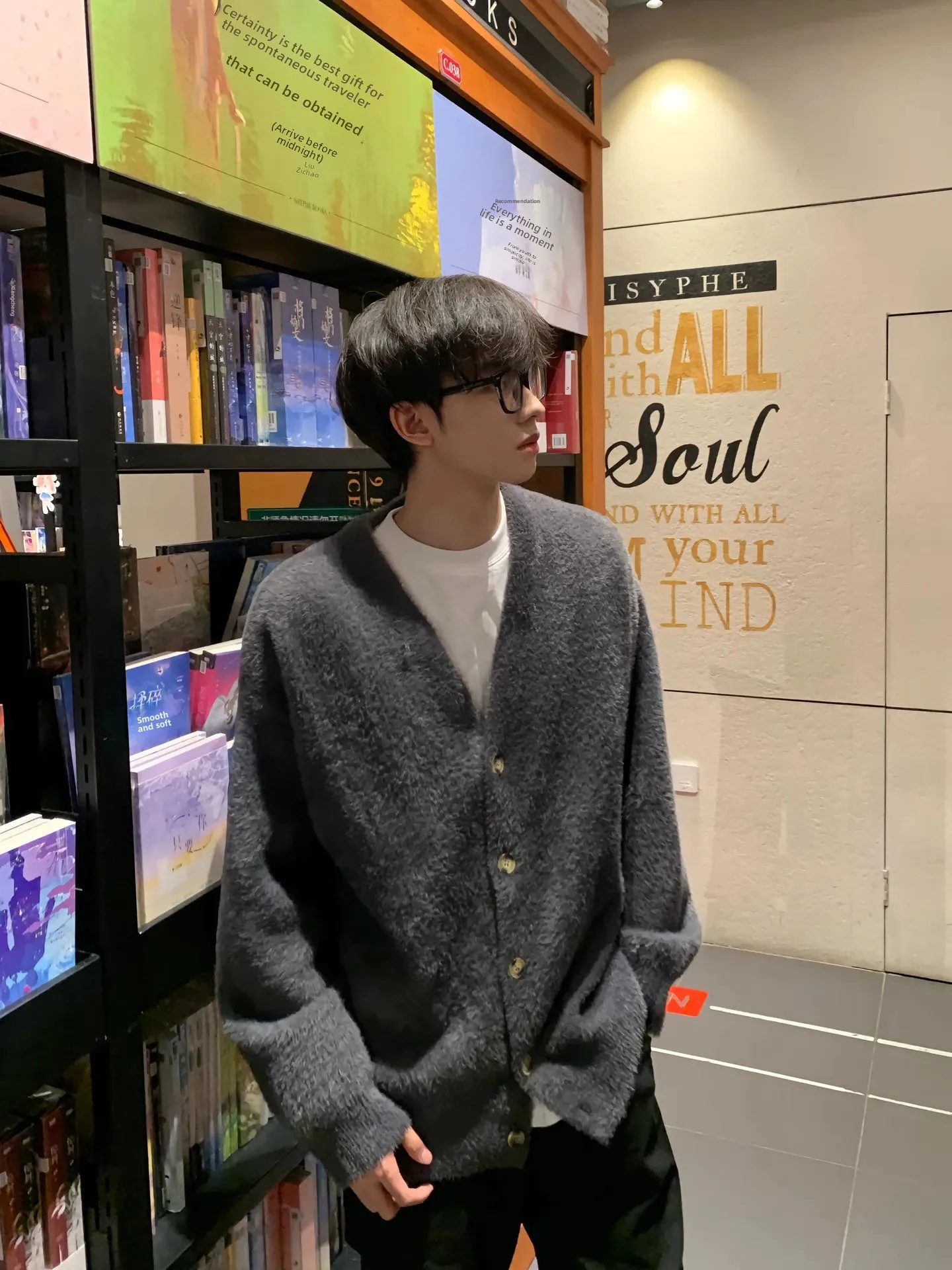 

Deep ey V-Ne Men's Knitwear Long Sve Oversize Lazy Sle Cardigan Coat American Retro Autumn Faion Breathable Polyes...