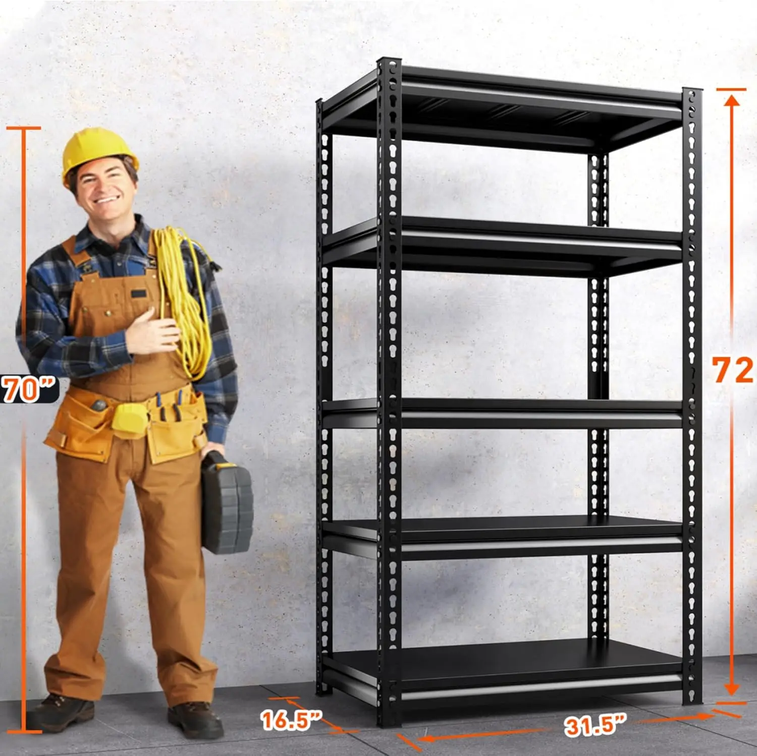 RapDuty-Étagères en métal réglables à 5 niveaux pour le stockage, étagère utilitaire pour sous-sol T1 2 pièces, 72 po H * 31.5 po W * 16.5 po D