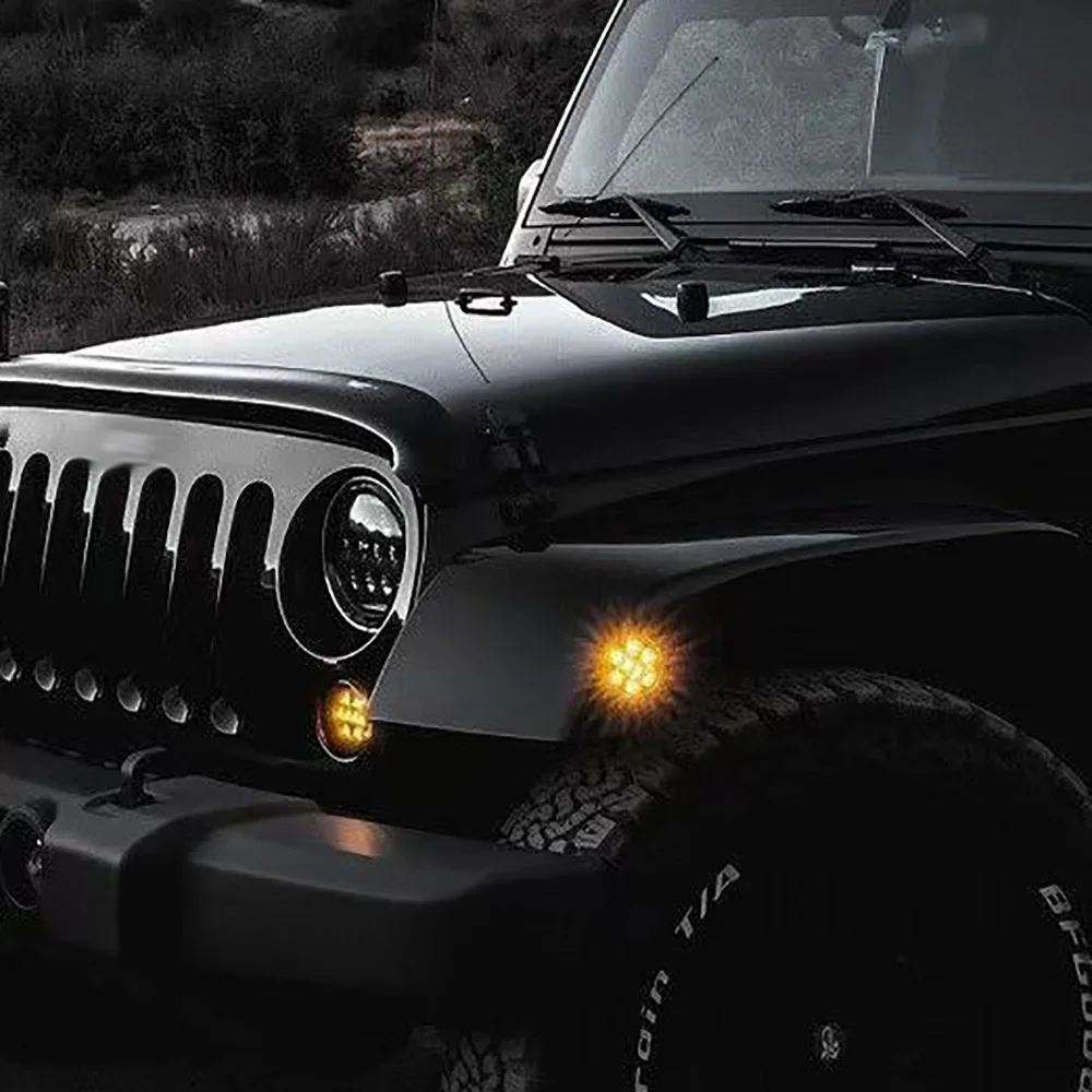 Lantsun J025 LED Car Front Bumper Fender Side Marker Turn Signal Lights for Jeep for Wrangler JK07-17, 1-pair