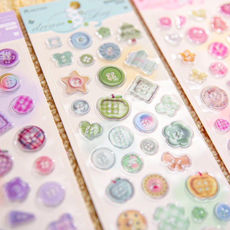 Mr.Paper 2 Packs Epoxy Resin Stickers Cute Cartoon Button Shape 3D Decals DIY for Journal Phone Case Scrapbook Collage