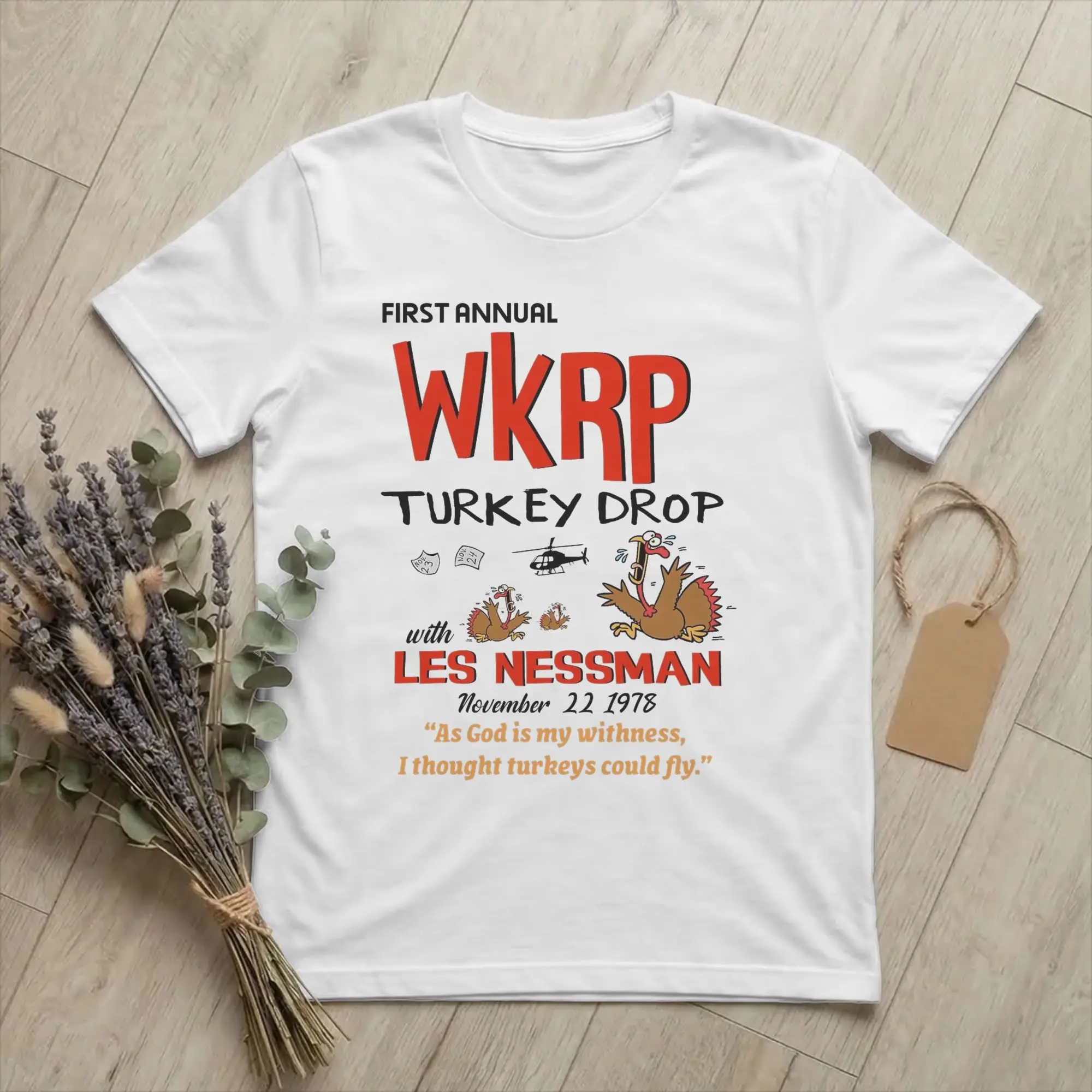 Creative WKRP First Annual Turkey Drop T-Shirts Men Crew Neck Cotton T Shirts Thanksgiving Short Sleeve Tee New Arrival Tops