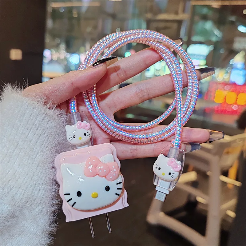 

Anime HelloKittys Charger Data Cable Case Protector and Winding Kit for Apple 18W 20W Fast Charger Adapter Phone Charger Case