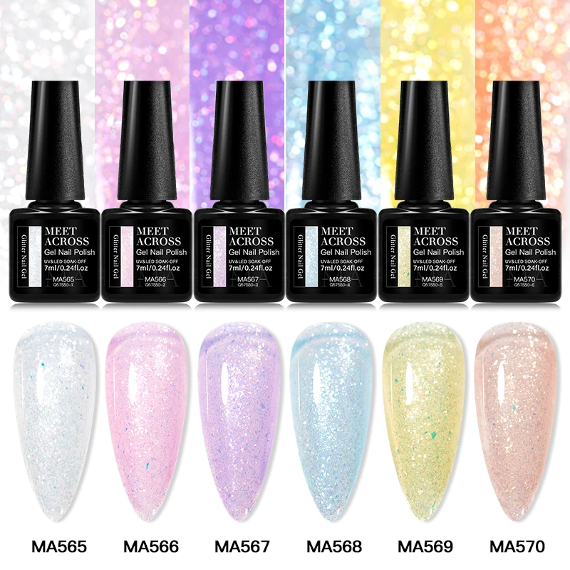 7ml Macaron Color Glitter Gel Nail Polish Sparkling Glitter Semi Permanent UV Gel Nail Art Varnish For Nails Manicure Soak Off