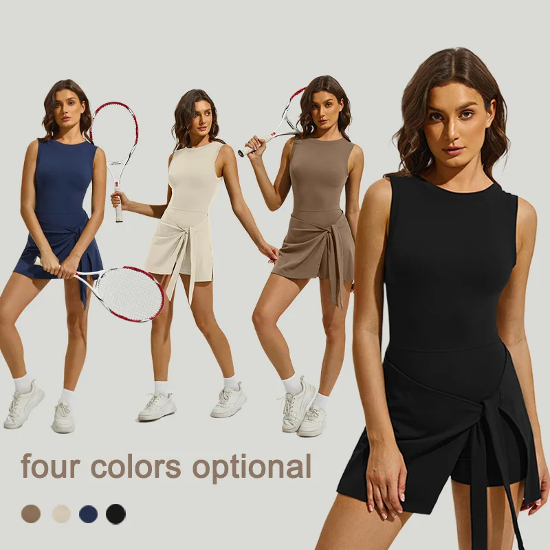 

Summer Sport Tennis Dress with Built in Shorts Womens Athletic Dresses Breathable Sleeveless Outdoor Fitness Workout Skort Dress